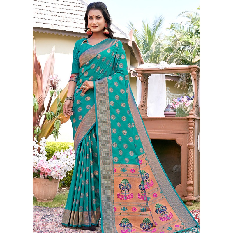 Sea Green Spun Silk Saree With Blouse Piece - JD986580359