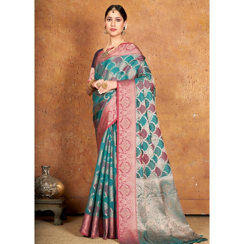 Sea Green Spun Silk Saree With Blouse Piece - JD986580387