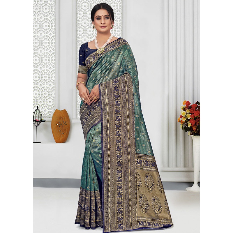 Sea Green Spun Silk Saree With Blouse Piece - JD986580411