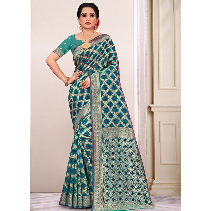Sea Green Spun Silk Saree With Blouse Piece - JD986580418