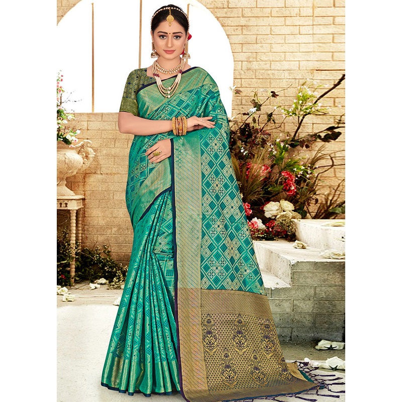 Sea Green Spun Silk Saree With Blouse Piece - JD986580430