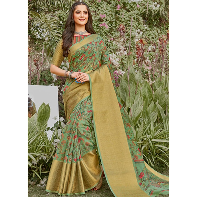 Sea Green Spun Silk Saree With Blouse Piece - JD986580520