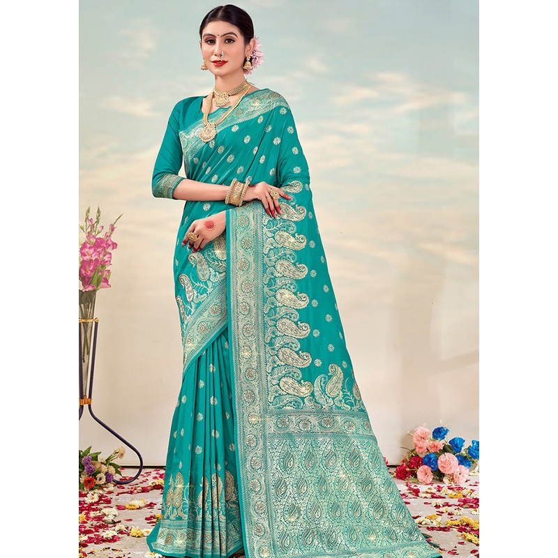 Sky Blue Spun Silk Saree With Blouse Piece - JD986580372