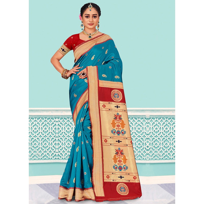 Sky Blue Spun Silk Saree With Blouse Piece - JD986580429