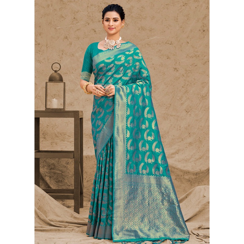 Sky Blue Spun Silk Saree With Blouse Piece - JD986580500