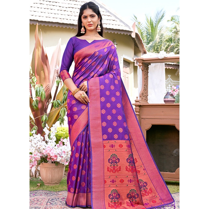 Violet Spun Silk Saree With Blouse Piece - JD986580357