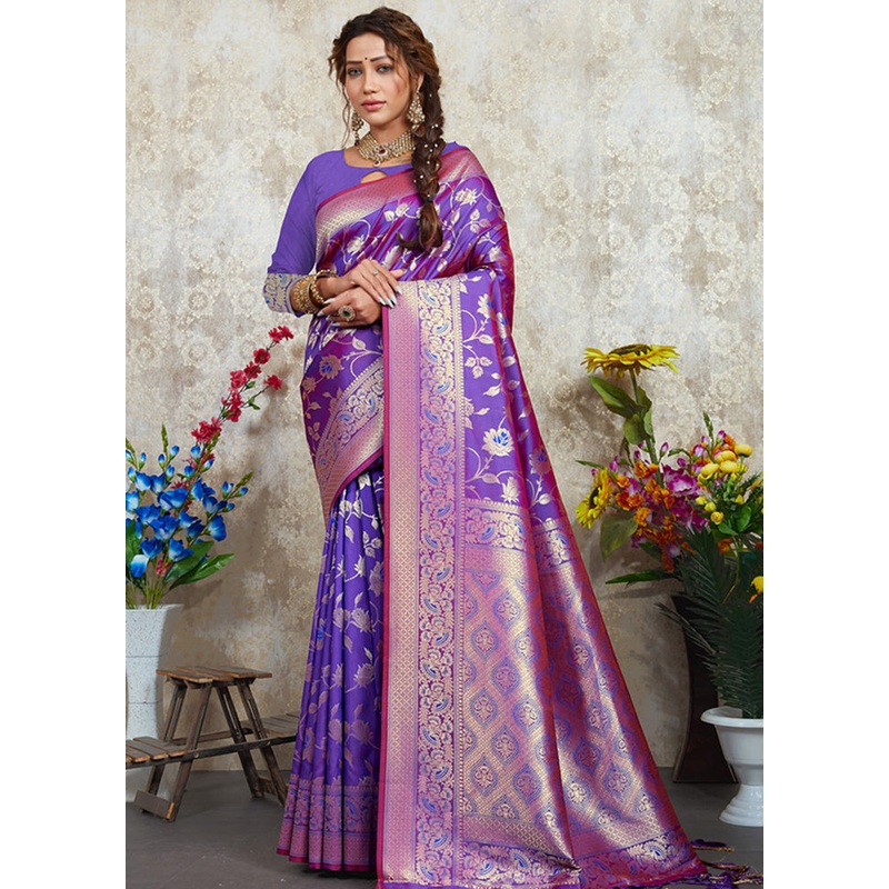 Violet Spun Silk Saree With Blouse Piece - JD986580391
