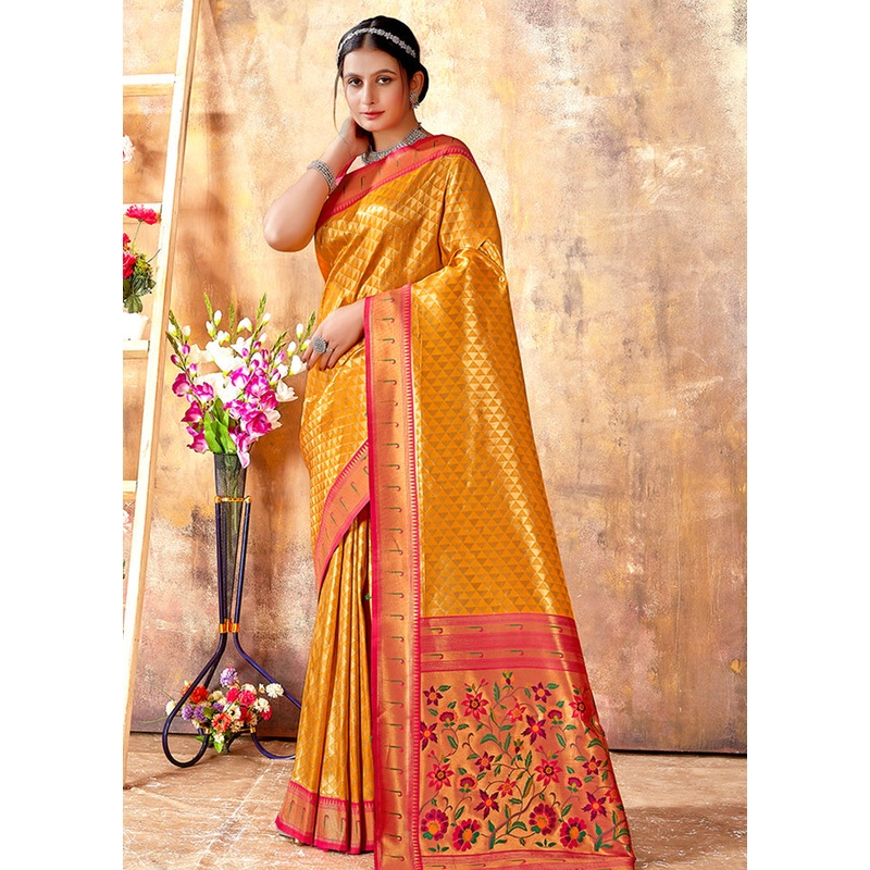 Yellow Spun Silk Saree With Blouse Piece - JD986580375