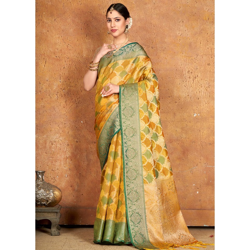Yellow Spun Silk Saree With Blouse Piece - JD986580383