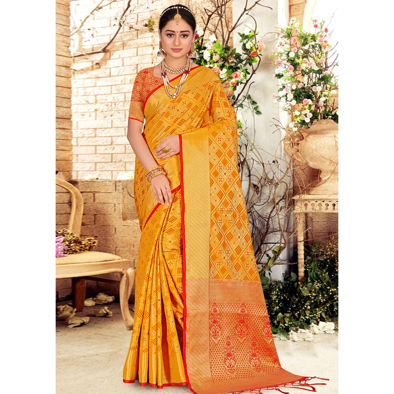 Yellow Spun Silk Saree With Blouse Piece - JD986580428
