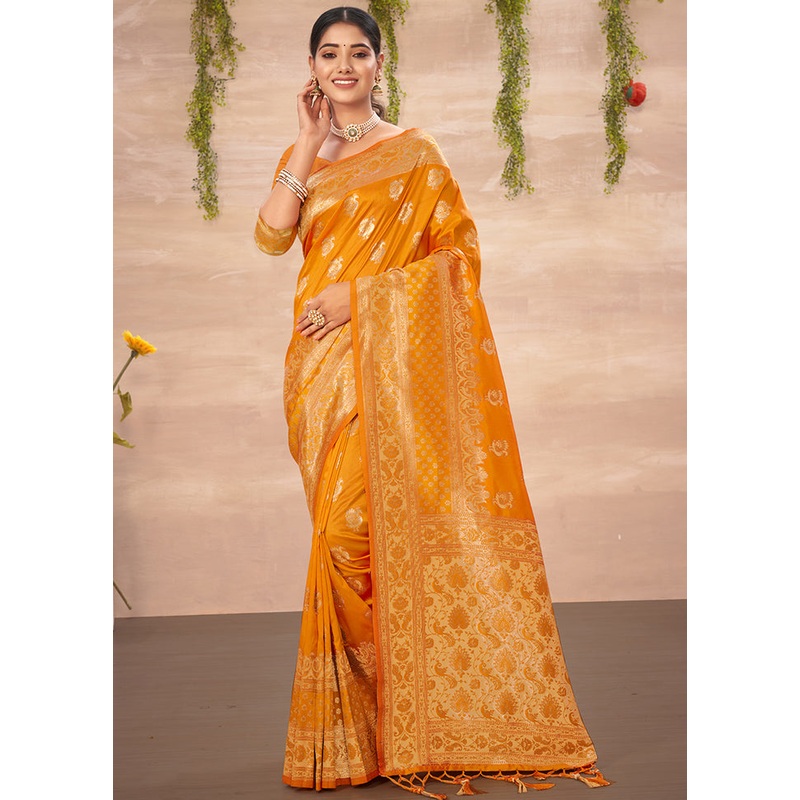 Yellow Spun Silk Saree With Blouse Piece - JD986580477