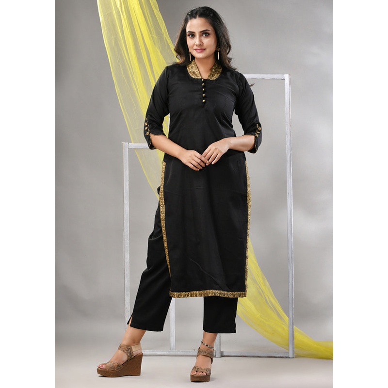 2 Pc Black Readymade Silk Kurti Set - JD986580250