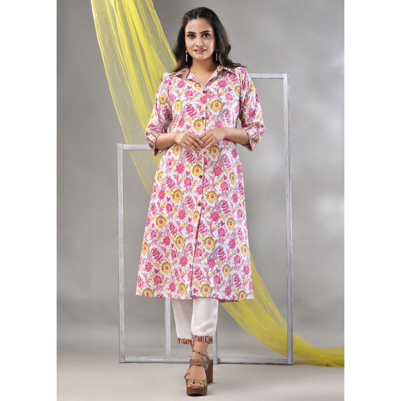 2 Pc White Readymade Cotton Kurti Set - JD986580242