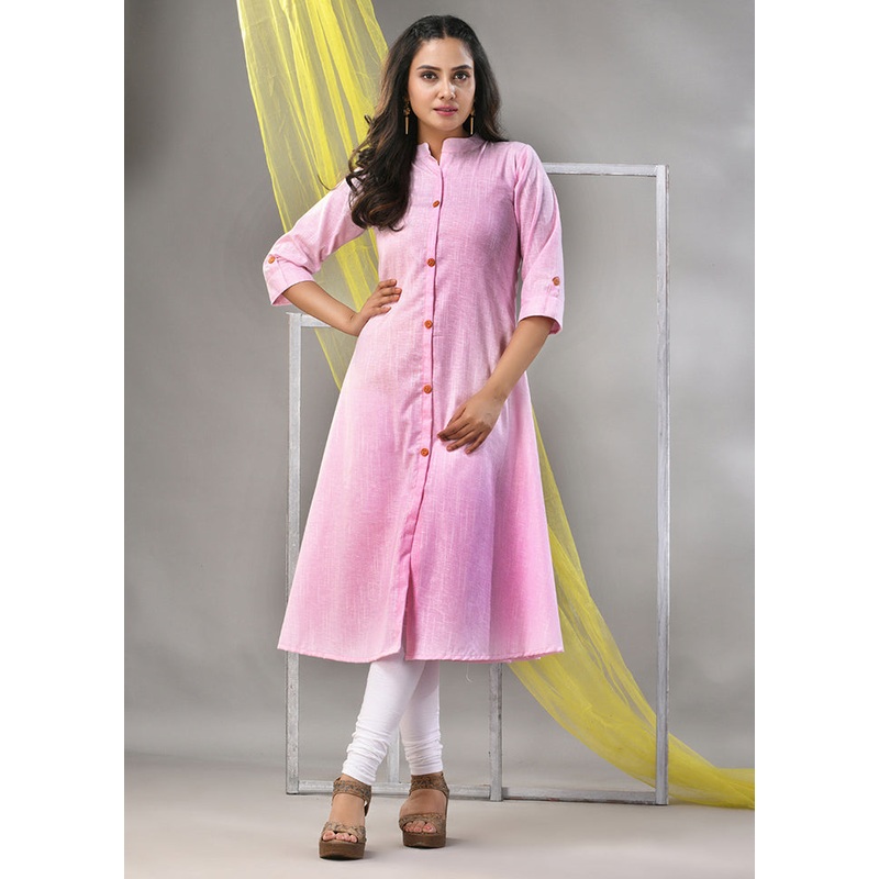 Baby Pink Readymade Cotton Kurti - JD986580241