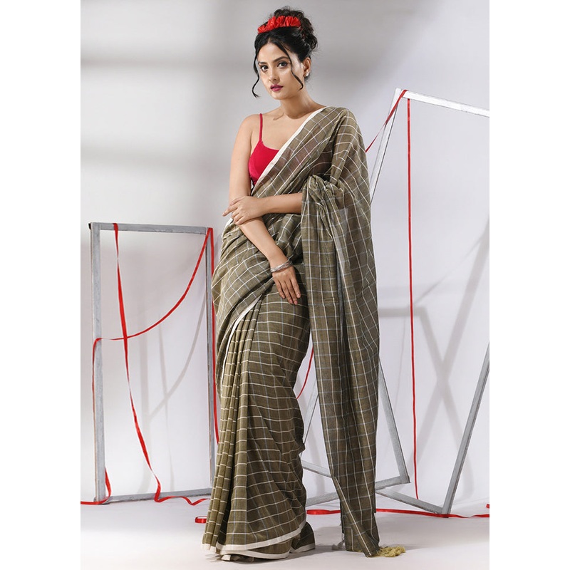 Cream Cotton Saree With Blouse Piece - JD986580325