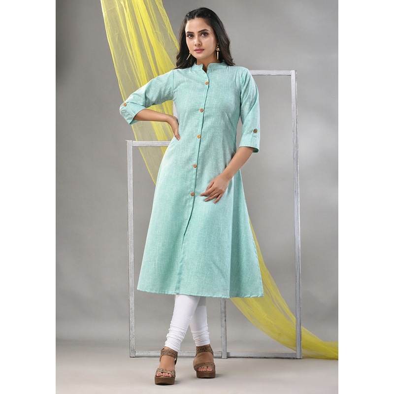 Mint Green Readymade Cotton Kurti - JD986580231