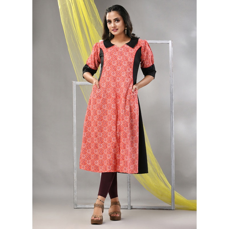 Orange Readymade Cotton Kurti - JD986580227