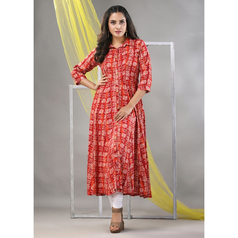 Red Readymade Rayon Kurti - JD986580219