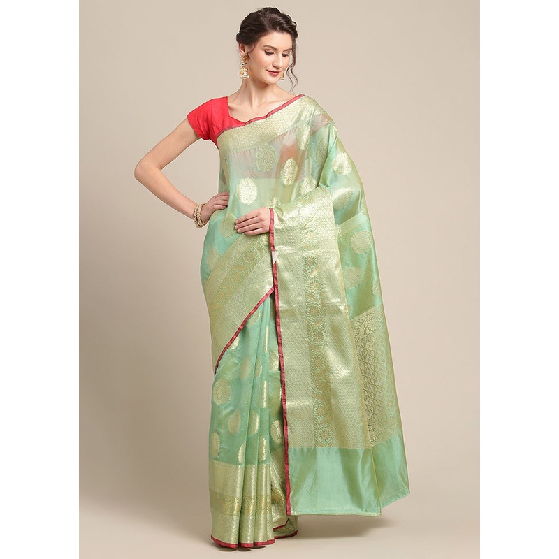 Sea Green Silk Zari Saree Without Blouse Piece - JD986580168