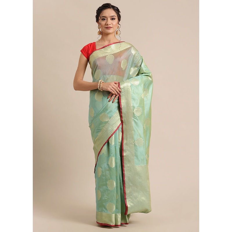 Sea Green Silk Zari Saree Without Blouse Piece - JD986580169