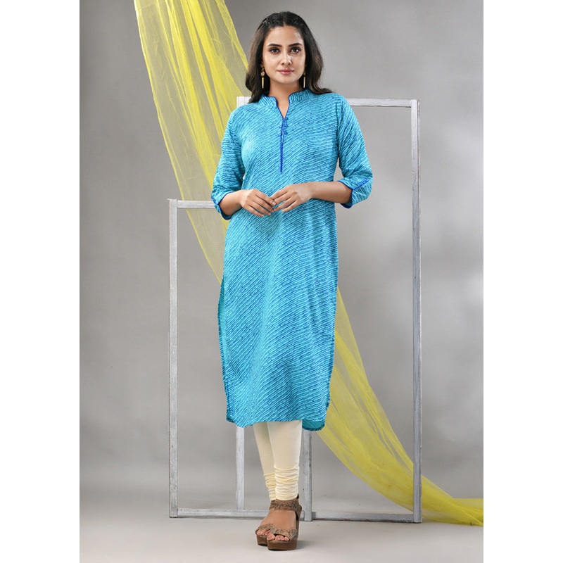 Sky Blue Readymade Rayon Kurti - JD986580217