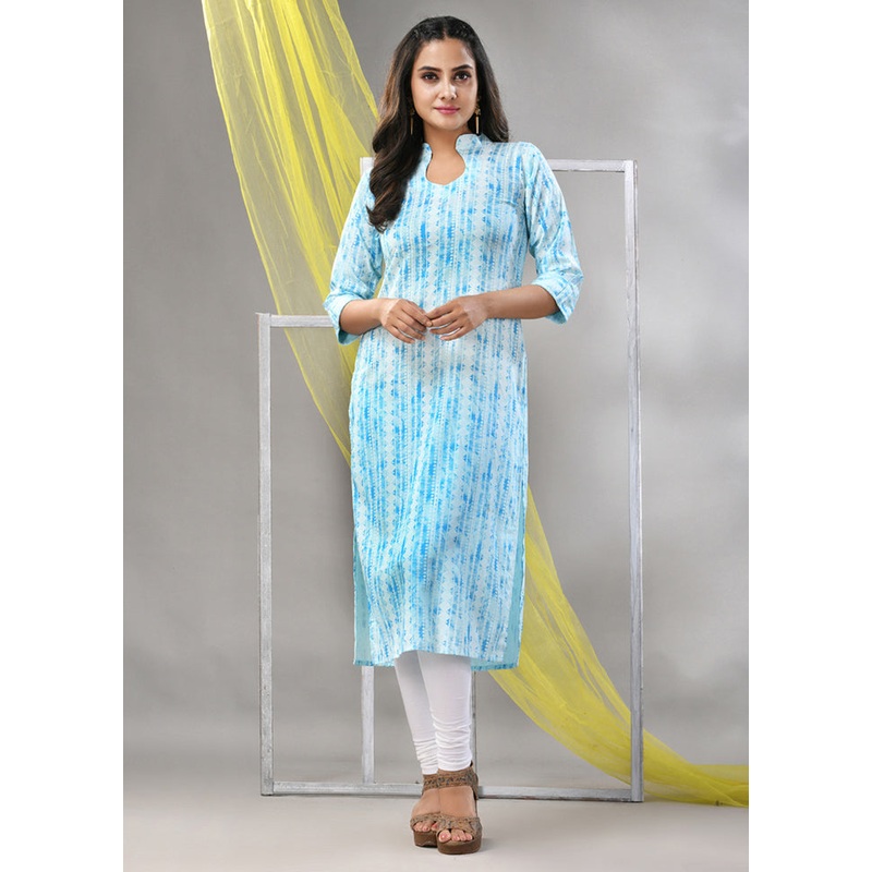Sky Blue Readymade Rayon Kurti - JD986580218