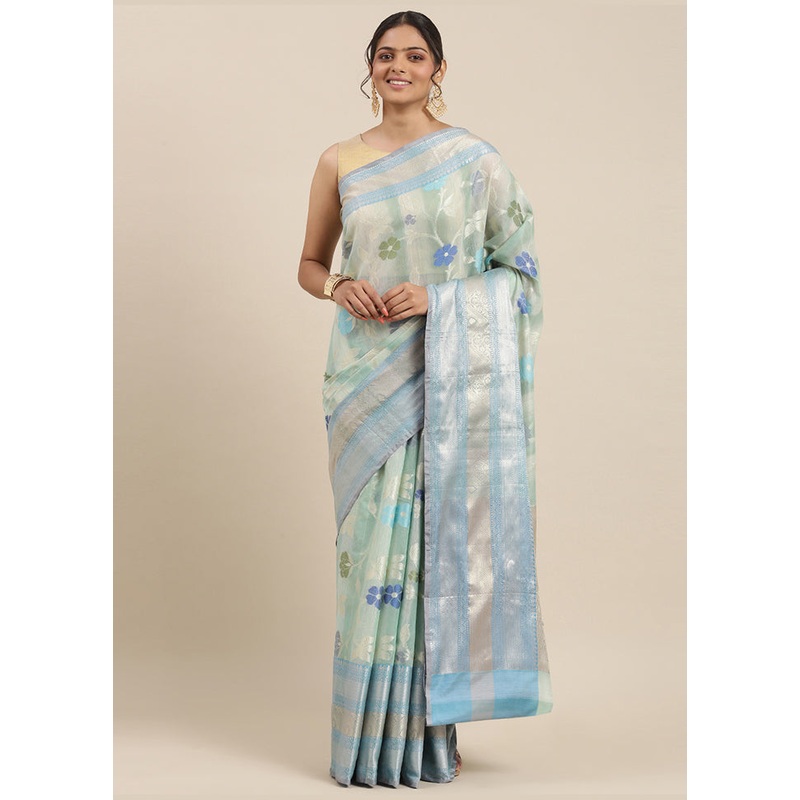 Turquoise Matka Silk Zari Saree Without Blouse Piece - JD986580170