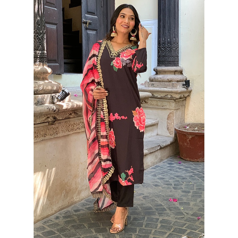 3 Pc Black Readymade Silk Suit Set - JD986580020
