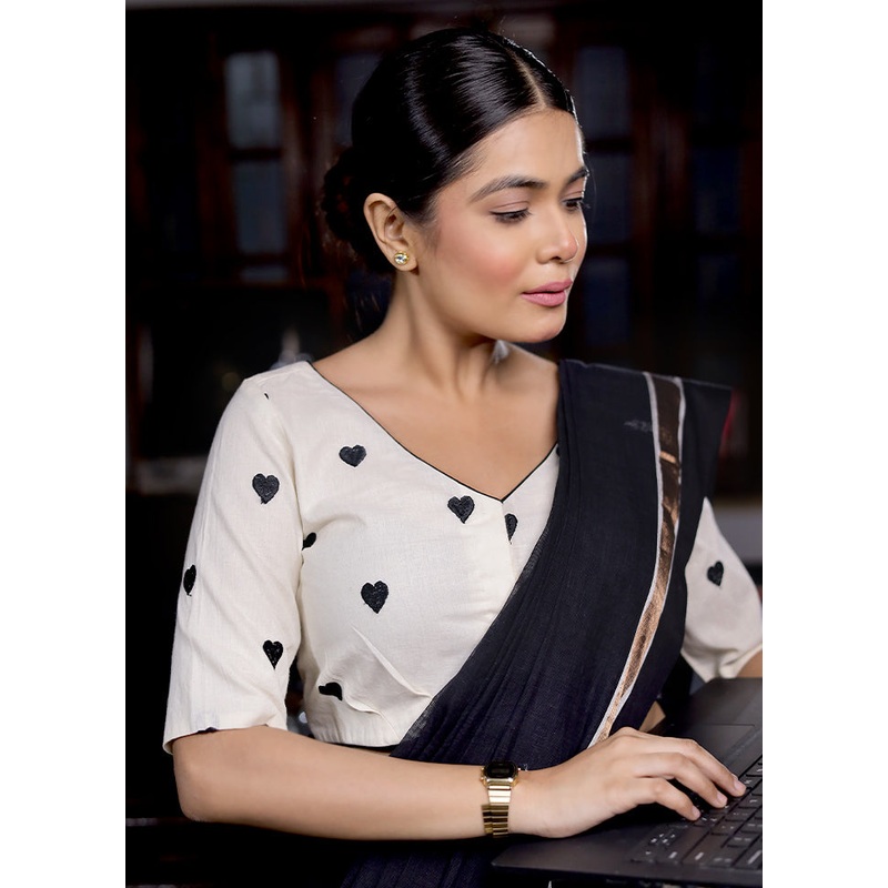 Black Cotton Silk Designer Blouse - JD986580047