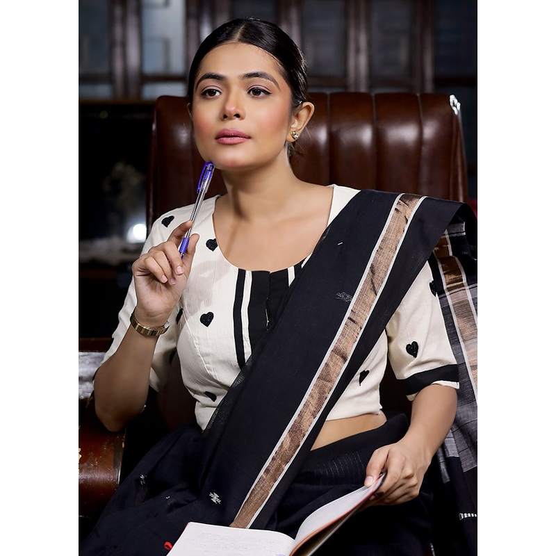 Black Cotton Silk Designer Blouse - JD986580057