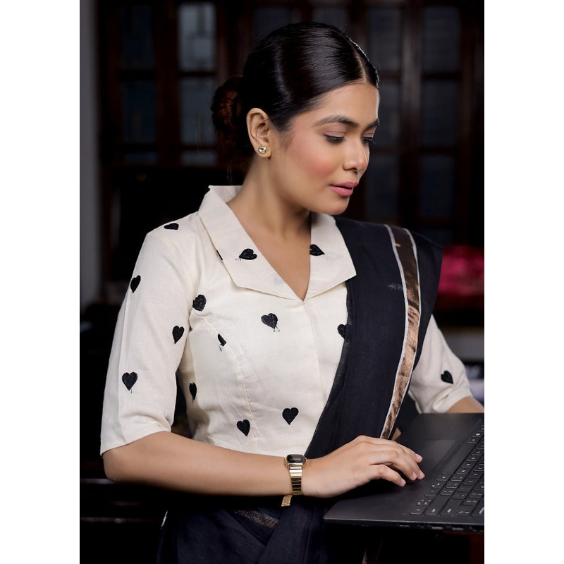 Black Cotton Silk Designer Blouse - JD986580058