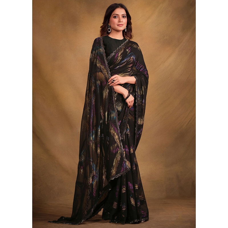 Black Printed Pure Silk above 4k Saree Without Blouse Piece - JD986579988