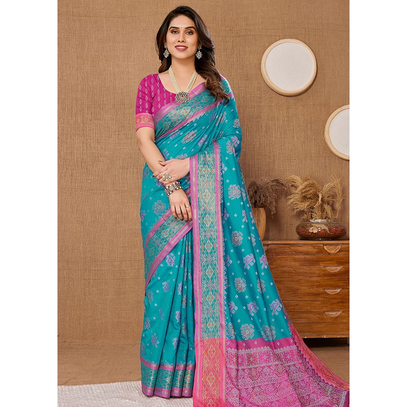 Blue Dupion Silk Saree With Blouse Piece - JD986579986