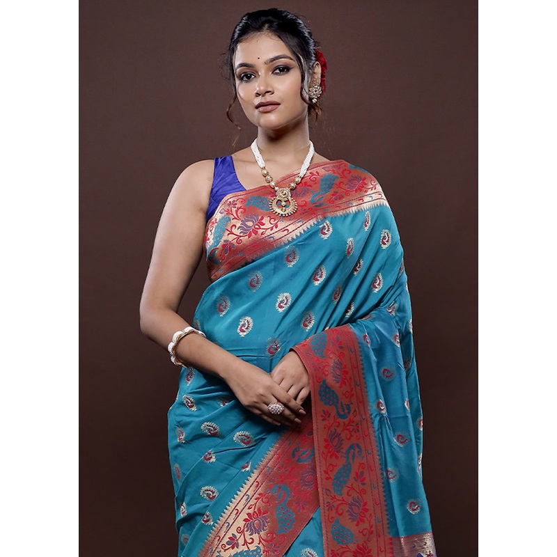 Blue Kanjivaram Silk Saree With Blouse Piece - JD986580035