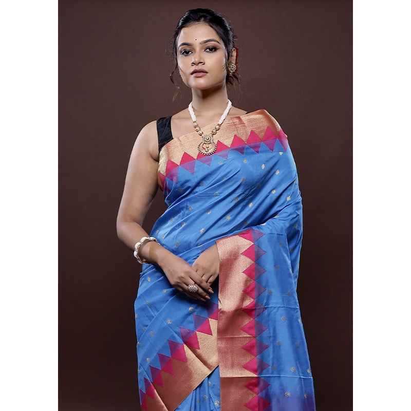 Blue Kanjivaram Silk Saree With Blouse Piece - JD986580040