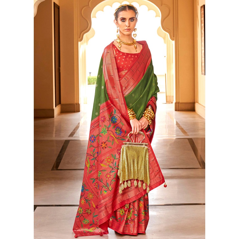 Green Dupion Silk Saree With Blouse Piece - JD986579980