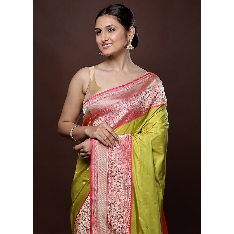 Green Katan Pure Silk Saree With Blouse Piece - JD986580120