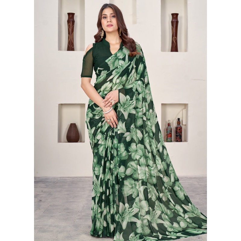 Green Net Saree With Blouse Piece - JD986579975