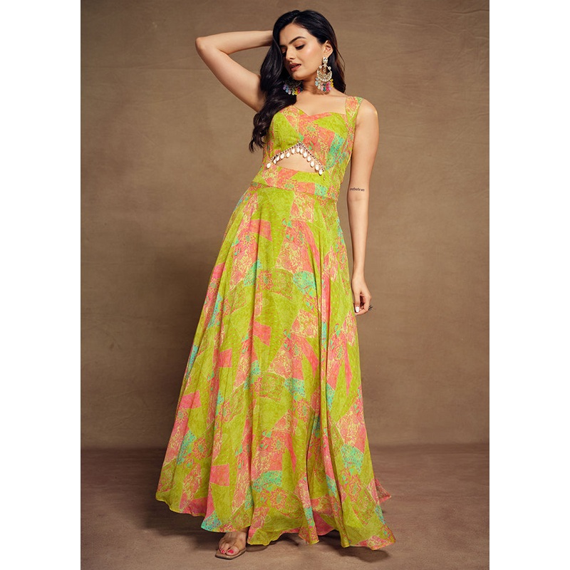 Green Readymade Georgette Gown - JD986580010