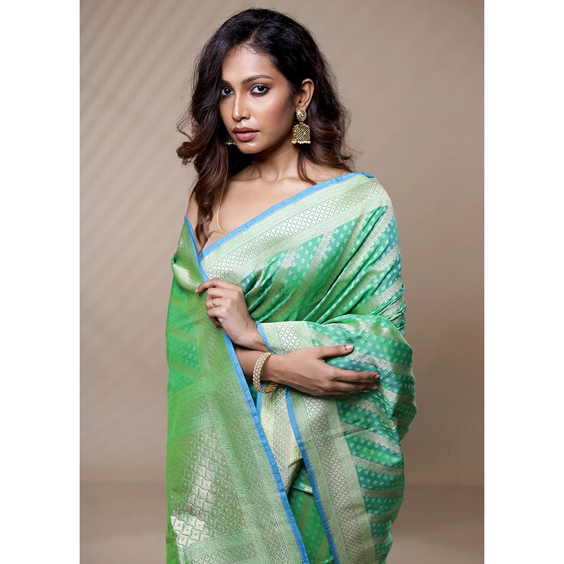 Green Uppada Pure Silk Saree With Blouse Piece - JD986580107