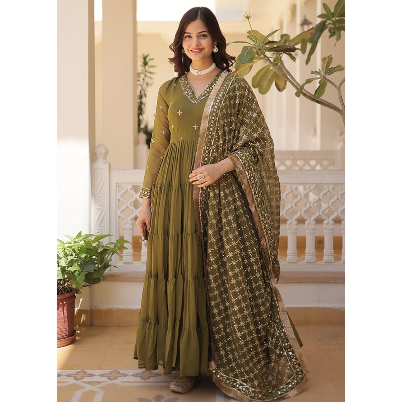 Mehendi Readymade Georgette Indian Dress - JD986579973