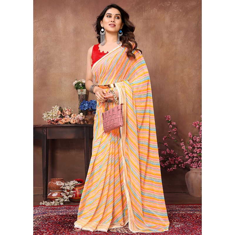 Multicolor Georgette Saree With Blouse Piece - JD986579971