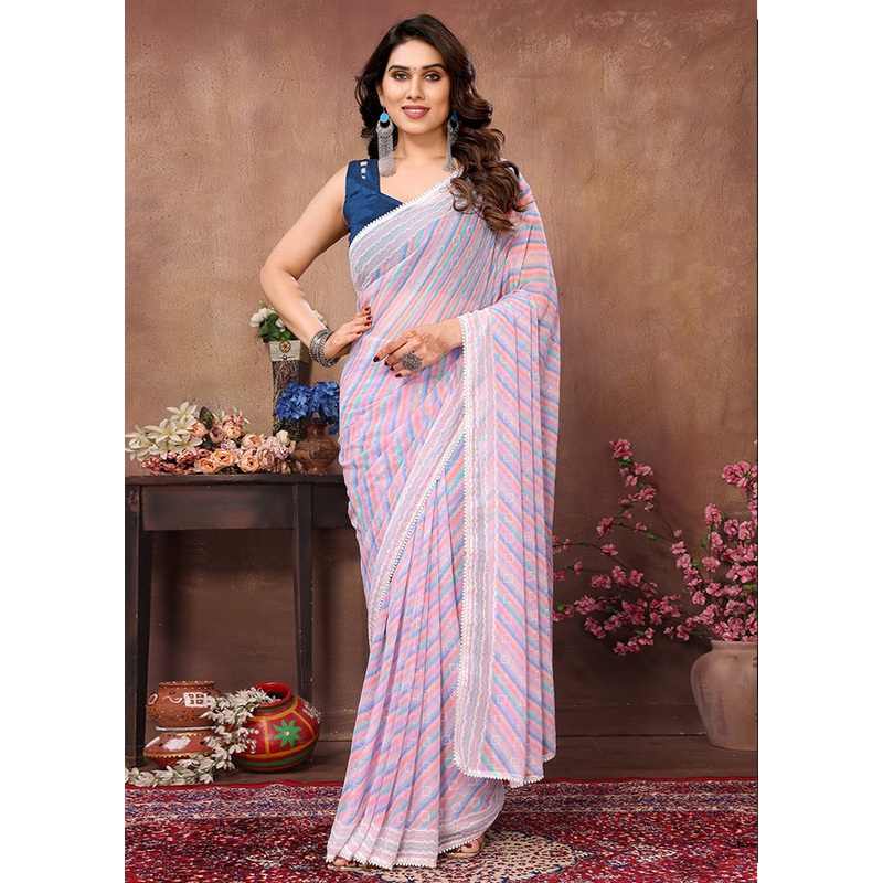 Multicolor Georgette Saree With Blouse Piece - JD986579972
