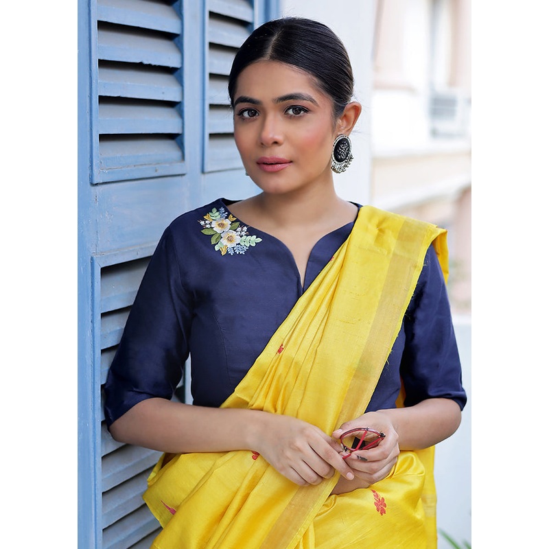 Navy Blue Cotton Silk Designer Blouse - JD986580053
