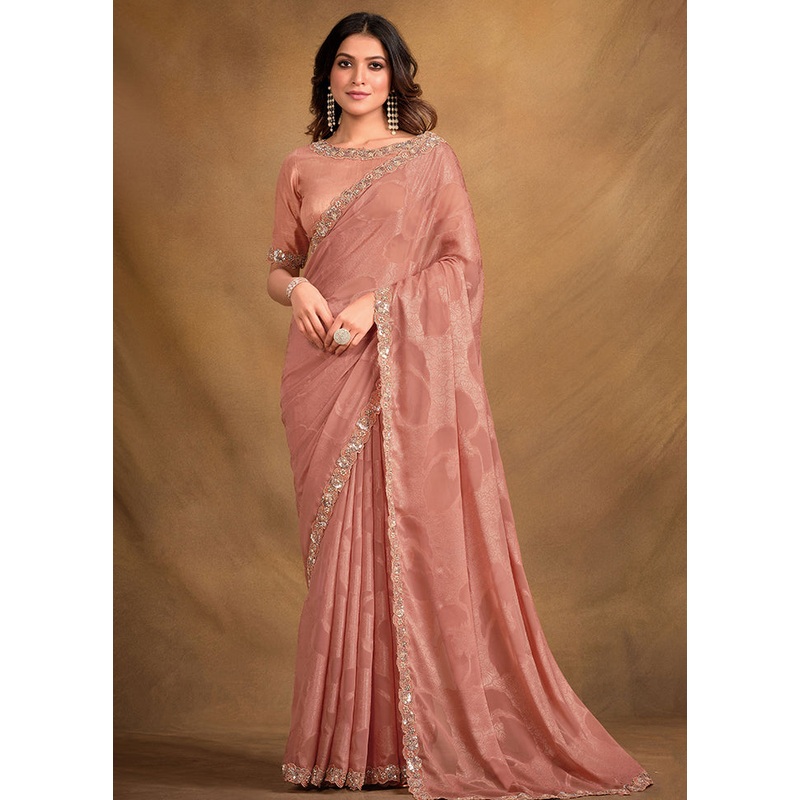 Peach Georgette Saree With Blouse Piece - JD986579969