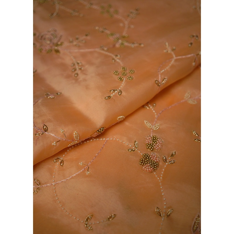 Peach Pure Organza Saree With Blouse Piece - JD986580118