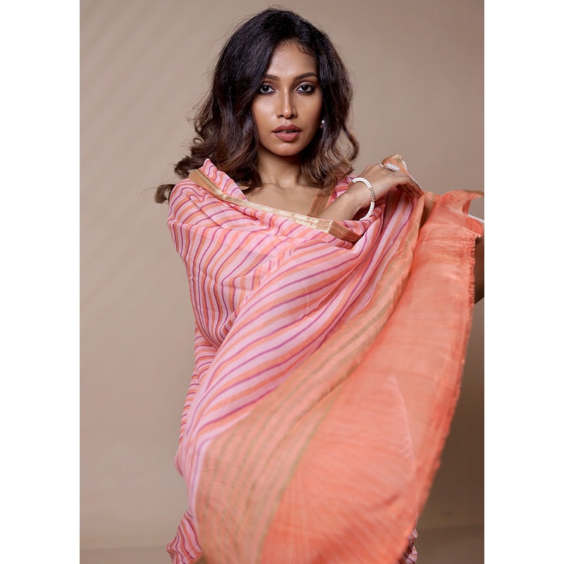 Pink Chiffon Pure Silk Saree With Blouse Piece - JD986580105