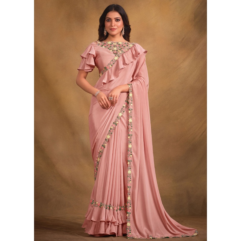 Pink Dupion Silk Saree With Blouse Piece - JD986579964