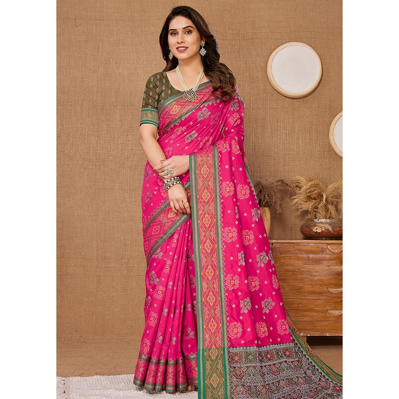 Pink Dupion Silk Saree With Blouse Piece - JD986579966