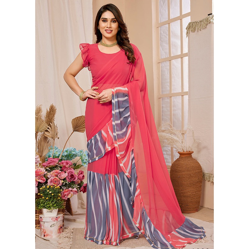 Pink Georgette Saree With Blouse Piece - JD986579962